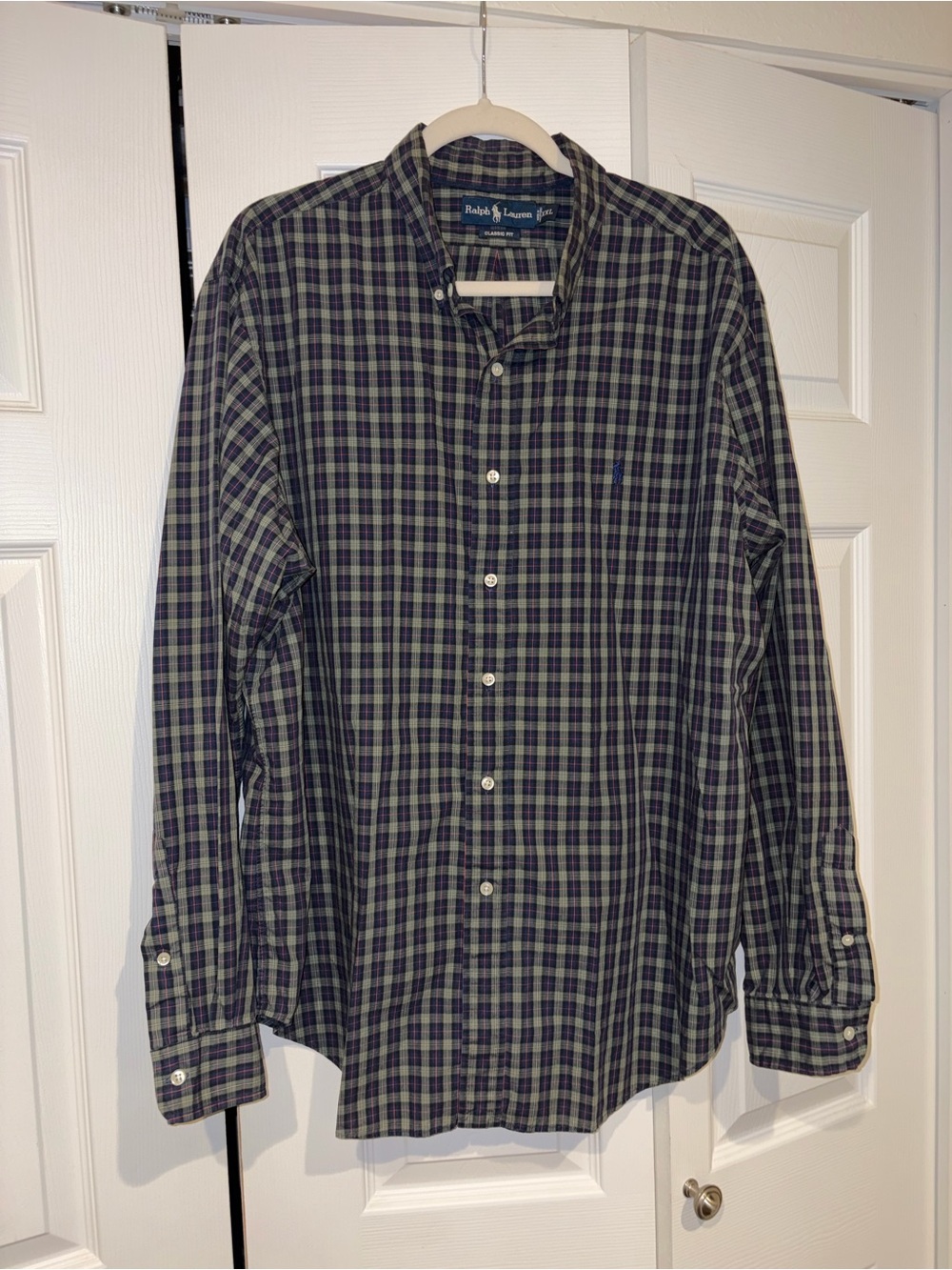 Ralph Lauren Navy and Green Plaid Button-Down Shirt